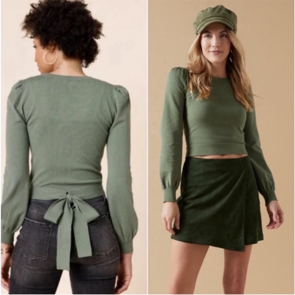 Mi Ami Green Lightweight Tie Back Sweater Size M